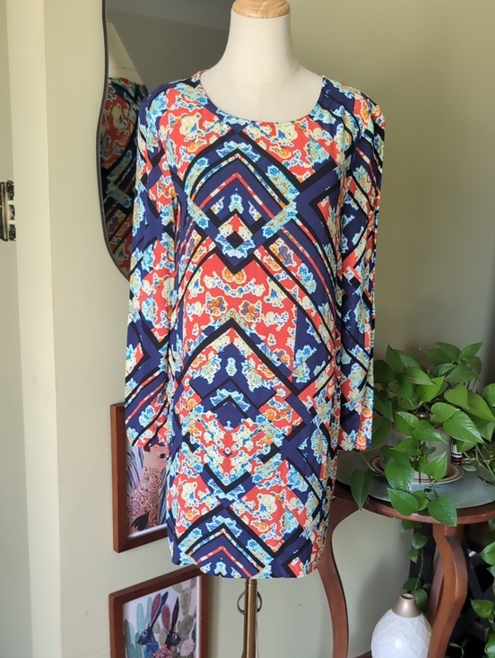 Wayf Dresses & Skirts - WAYF Boho Geometric Floral Mini Dress Small Multicolor Mod Shift Zipper Back